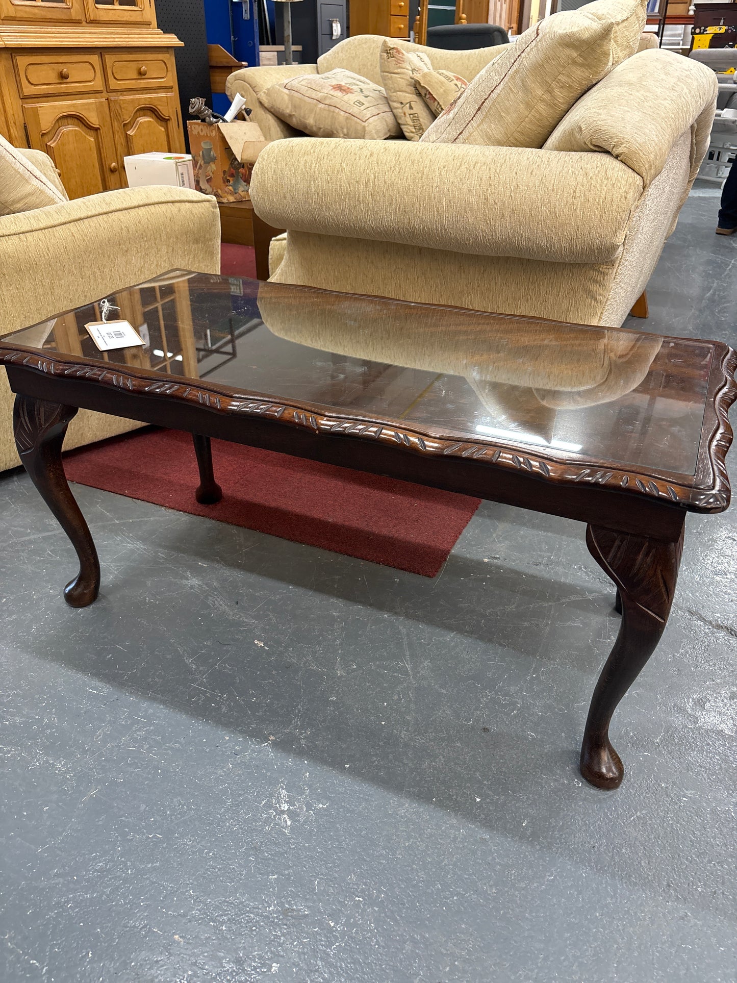 Low rectangular mahogany coffee table with glass top 2125