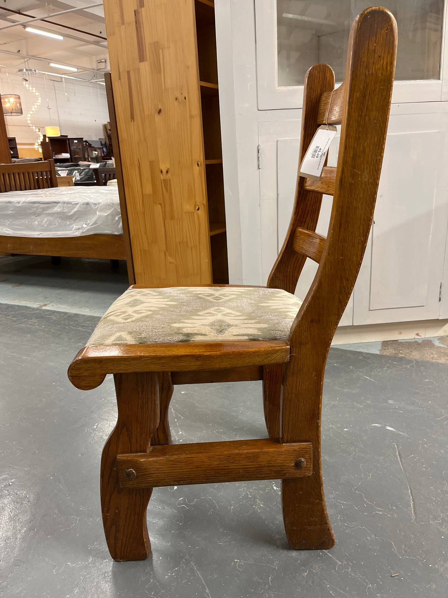 Solid high back dutch oak kitchen chair with fabric seat cushion  2125