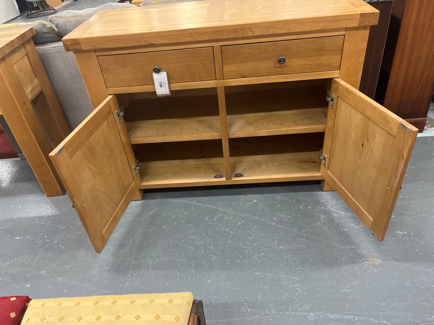 Tall solid oak 2 glass door 2 drawer display unit  2125