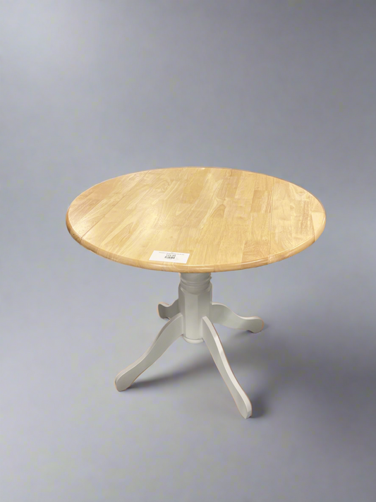 Rubberwood circular drop leaf kitchen table with white painted central base