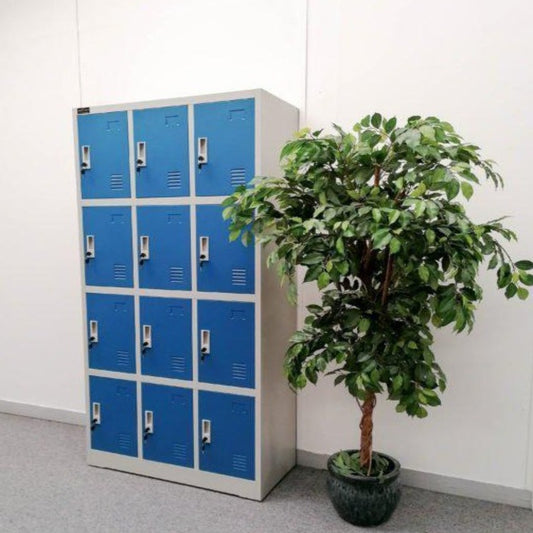 NEW  Stock 12 door personal lockers with keys in grey and blue metal 900W x 400D x 1850H