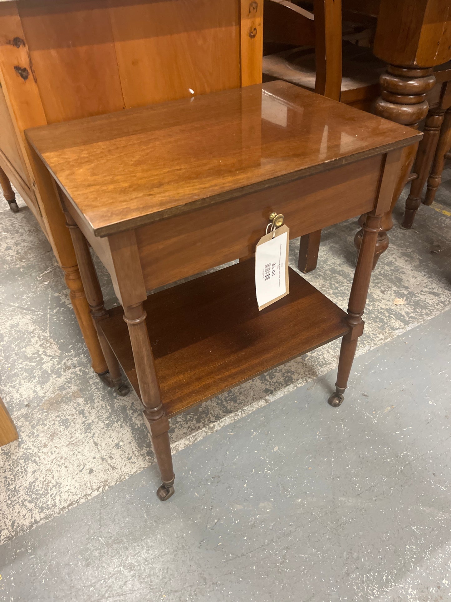 Ornate 1 drawer occasional square lamp table on castors  3324