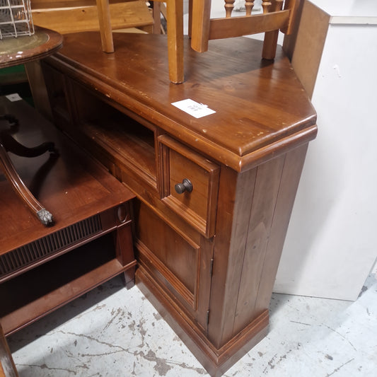 Solid wood 2 dwr 2 door corner TV unit