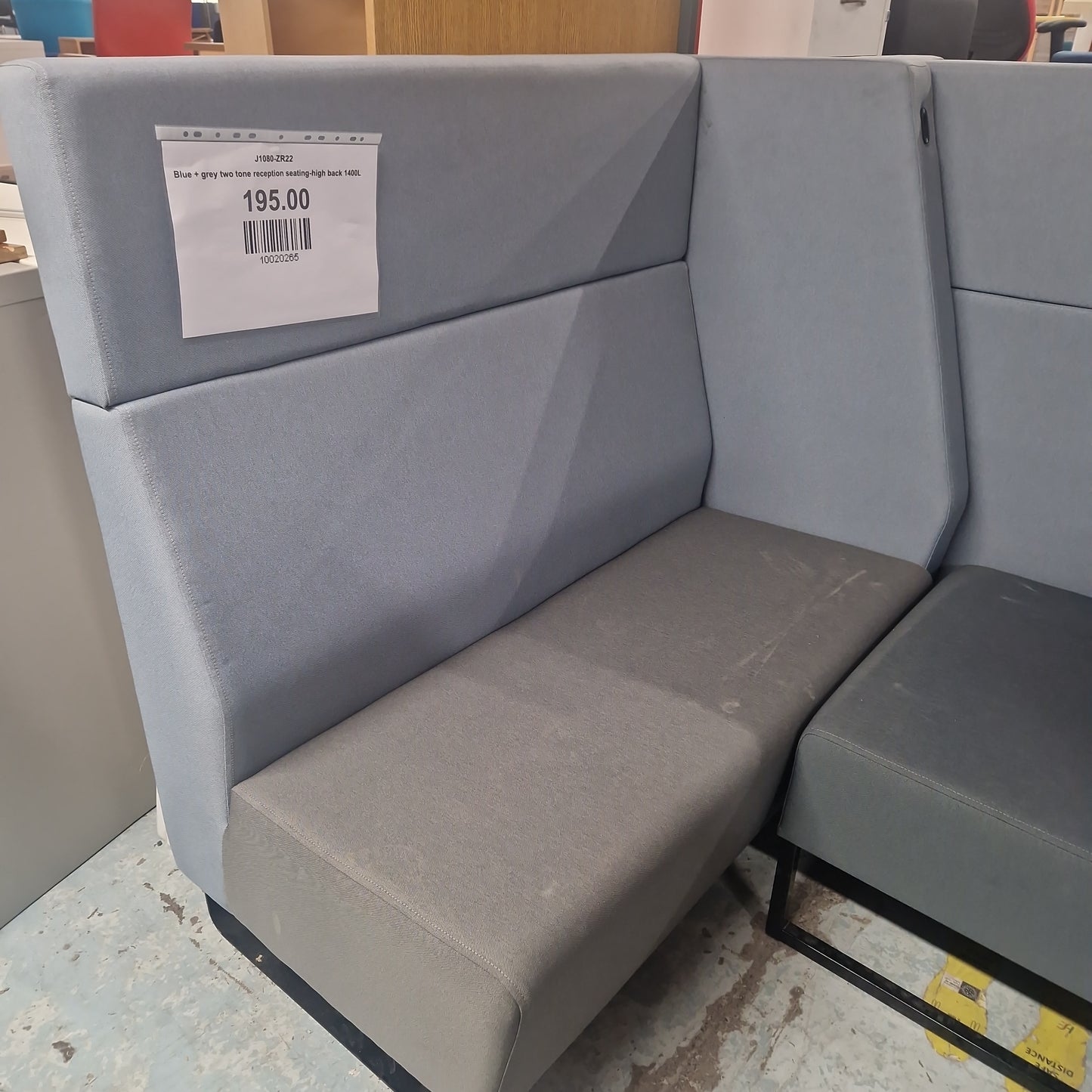 Blue + grey two tone reception seating-high back 1200L