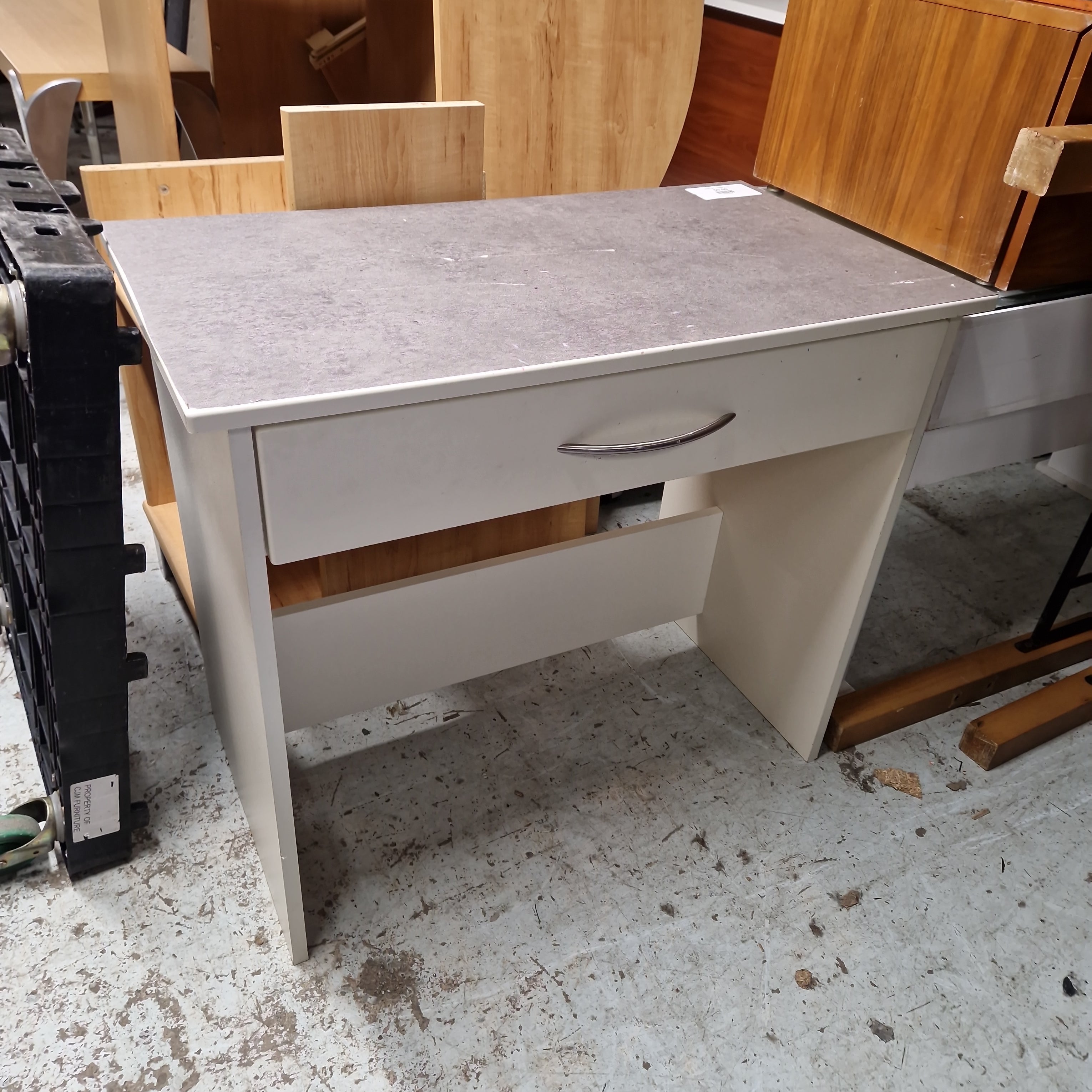 White compact deals desk with drawers