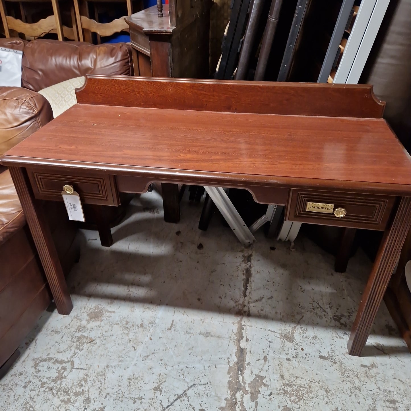 Mahogany large 2 dwr console table, desk cw upstand