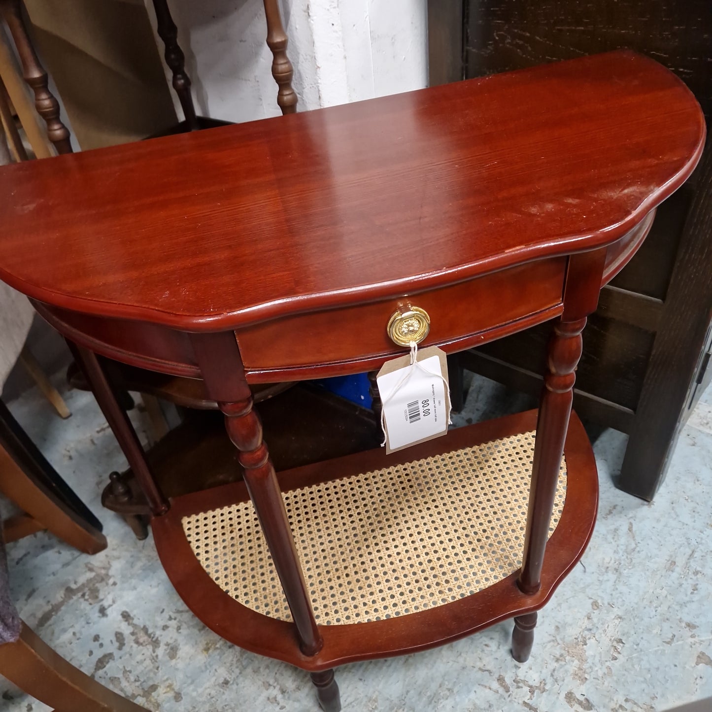 Mahogany 1 drawer half moon hall table 