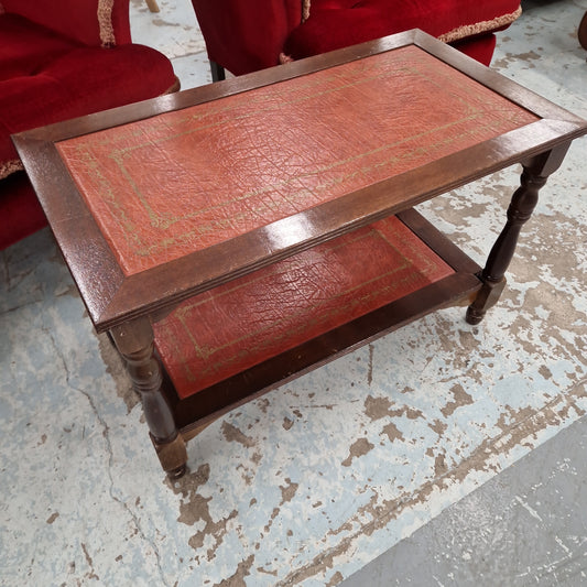 Mahogany and wine leather low rectangular coffee table  2224