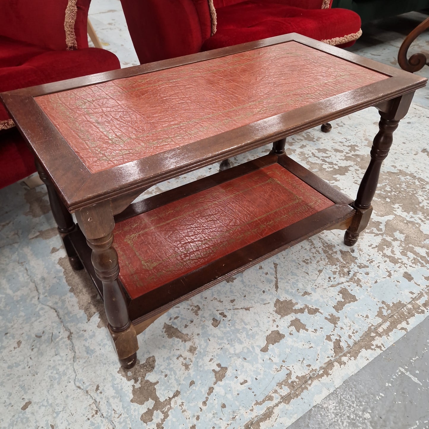 Mahogany and wine leather low rectangular coffee table  2224