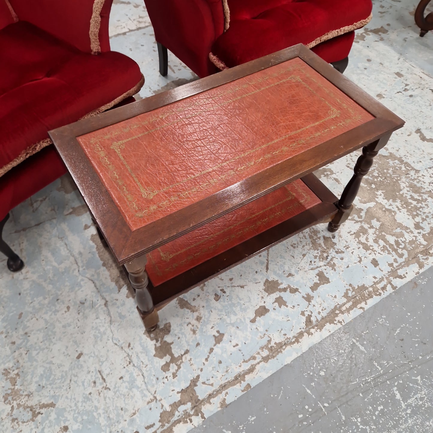 Mahogany and wine leather low rectangular coffee table  2224