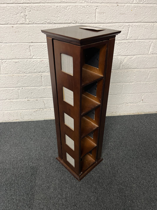 Solid dark wood revolving tall boy storage unit with built in picture frames (H  850 x W 250 x D 250 mm) 3125