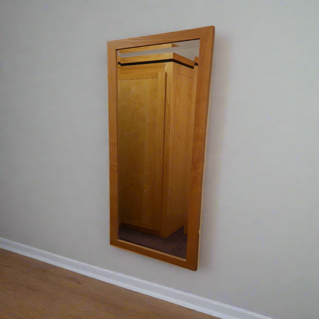 Light wood framed long rectangular mirror - Ex Hotel stock