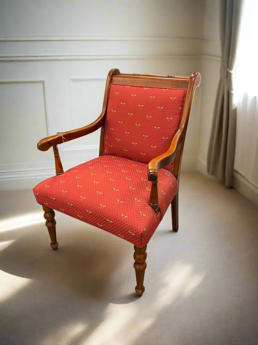 Ornate Walnut occasional chair with bee pattern  2125