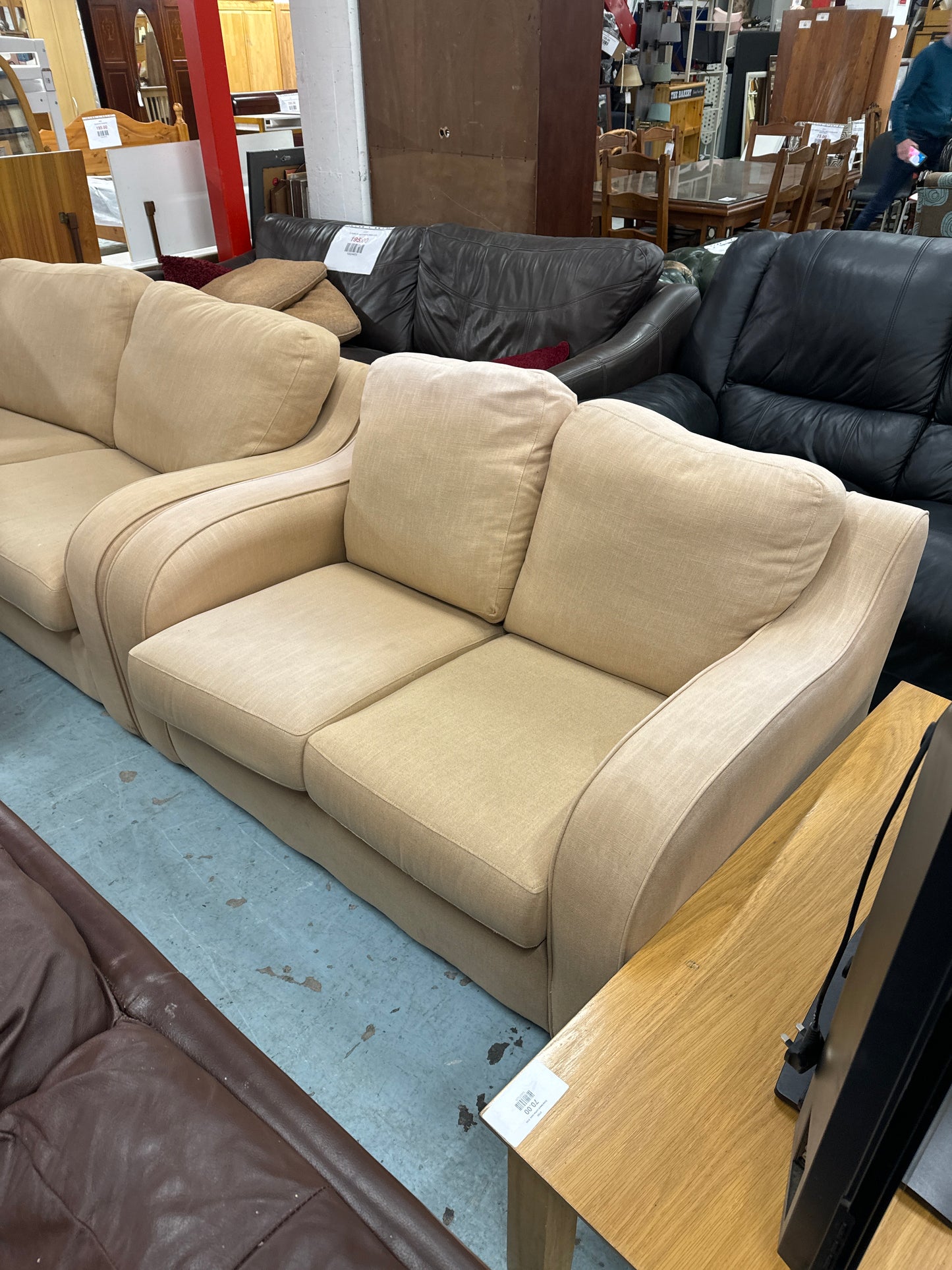 2 seater cruved back oatmeal fabric suite 1424