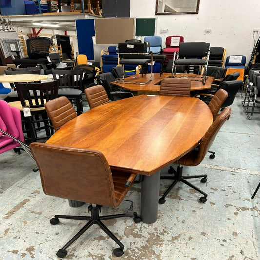 Solid cherry barrel meeting room table cw 4 no. tubular legs Q2323