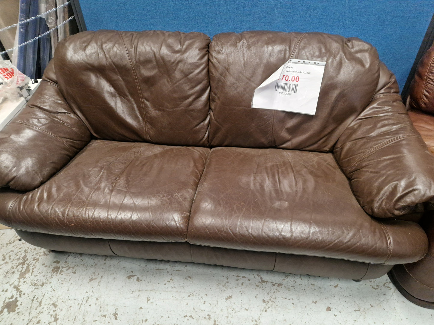2 seater soft brown leather sofa  Q3223