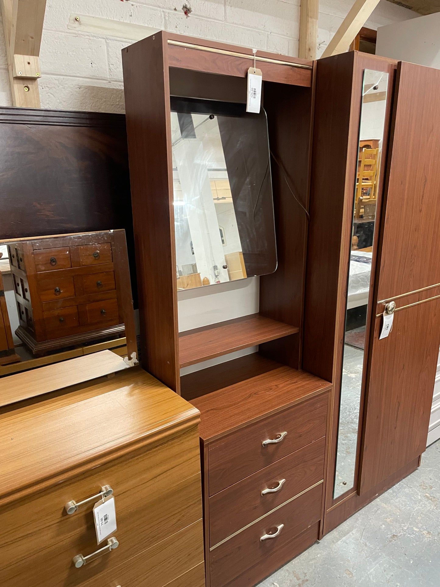 Tall teak laminate 3 drawer dressing unit with mirror 2224