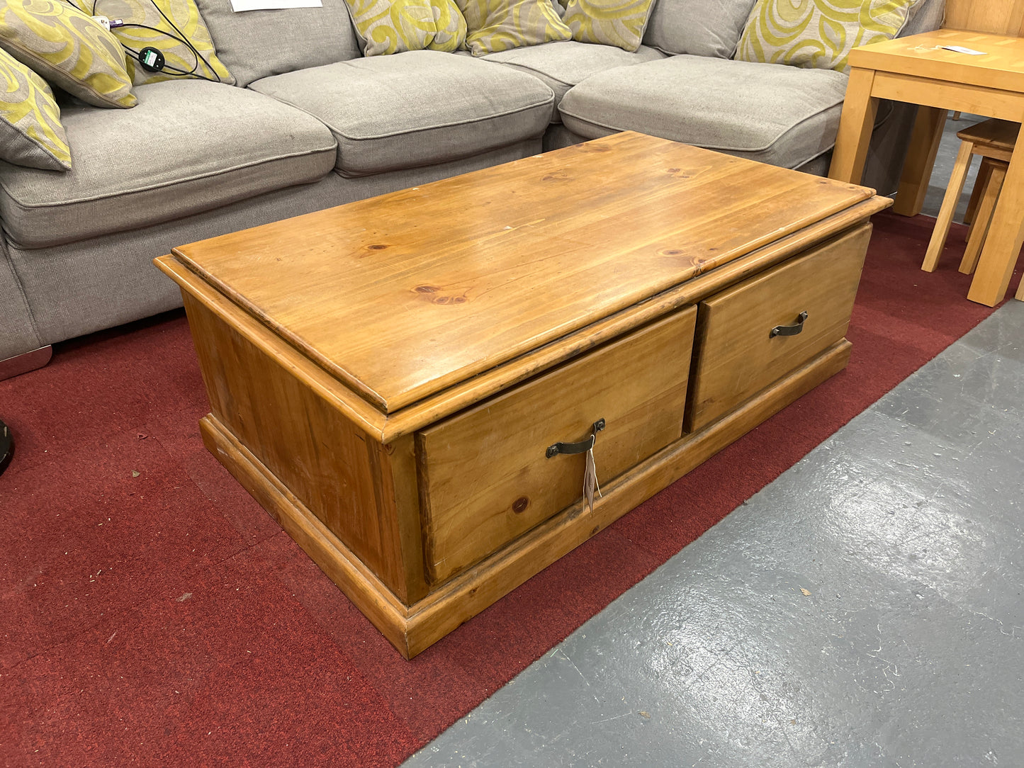 Solid pine large rectangular low coffee table with drawers  2125