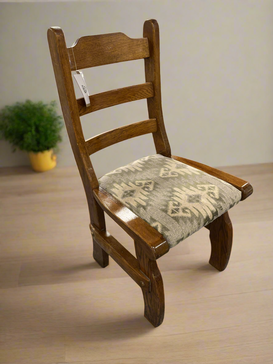 Solid high back dutch oak kitchen chair with fabric seat cushion  2125