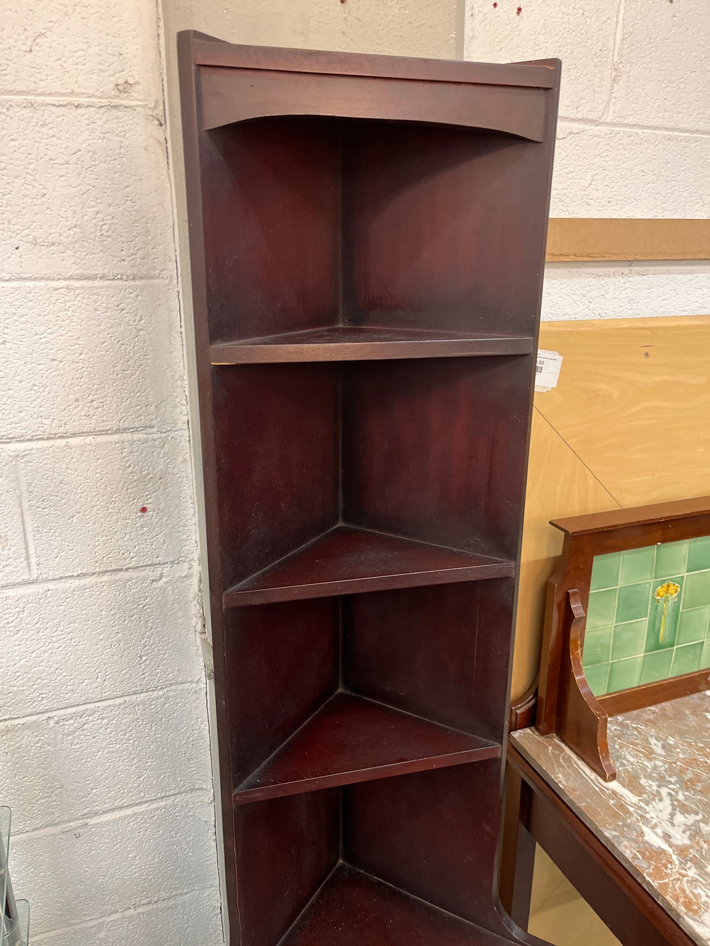 Tall mahogany corner what not with base door  2125