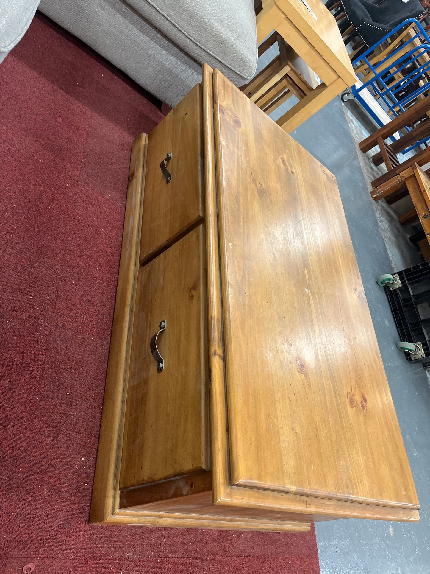 Solid pine large rectangular low coffee table with drawers  2125