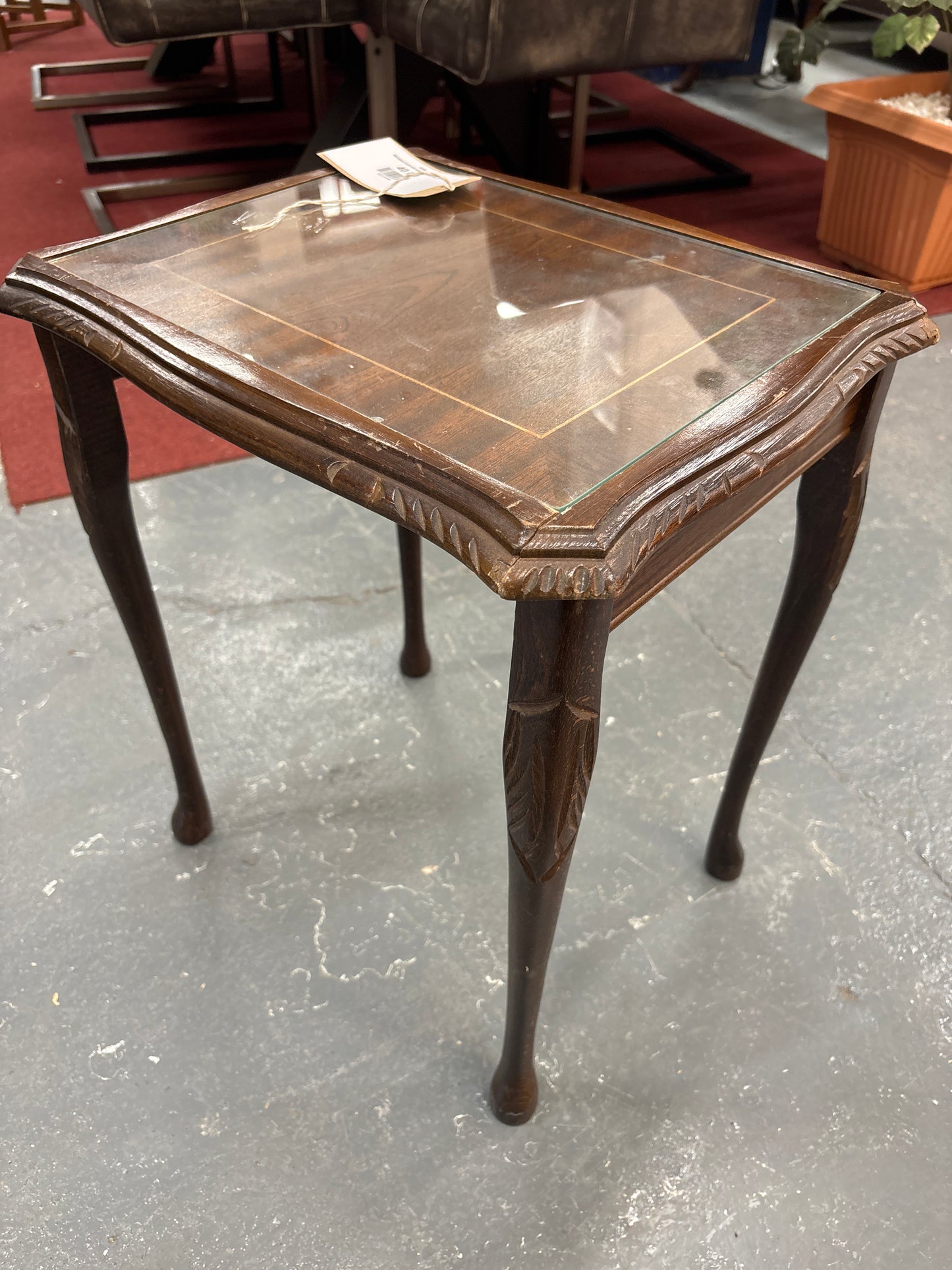 Mahogany small side table with glass top 2125