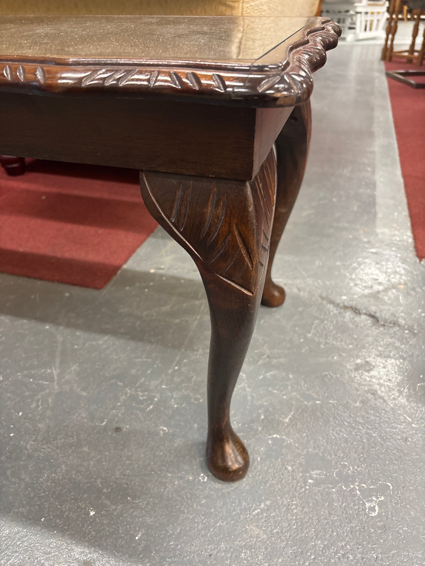 Low rectangular mahogany coffee table with glass top 2125