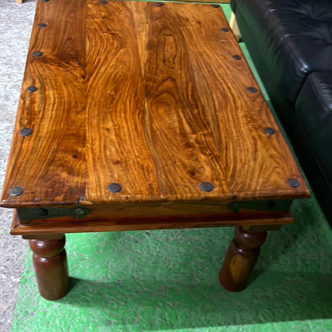 Solid teak stained low rectangular coffee table