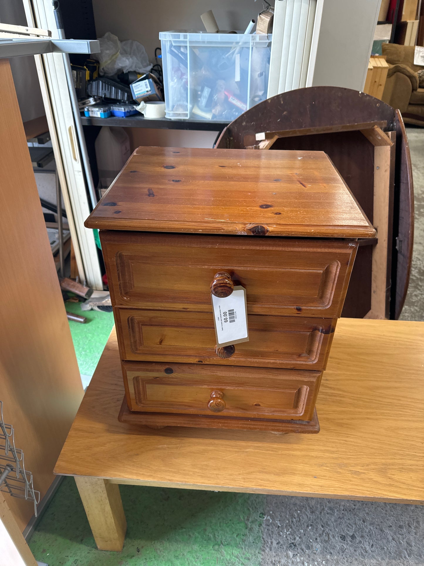 Solid 3 drawer pine bedside locker  4124