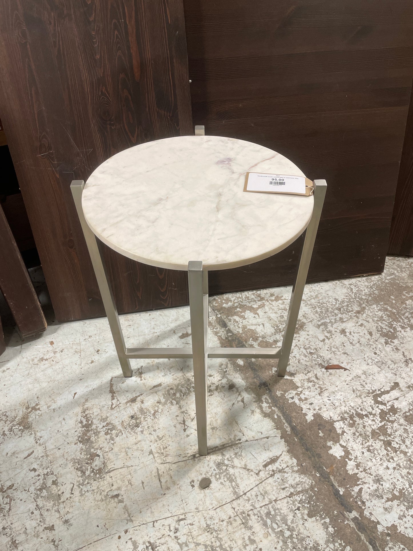 Granite small circular console table on metal frame  4224