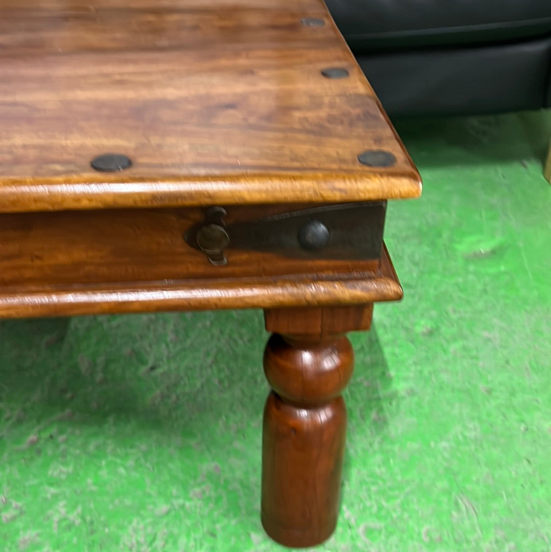 Solid teak stained low rectangular coffee table