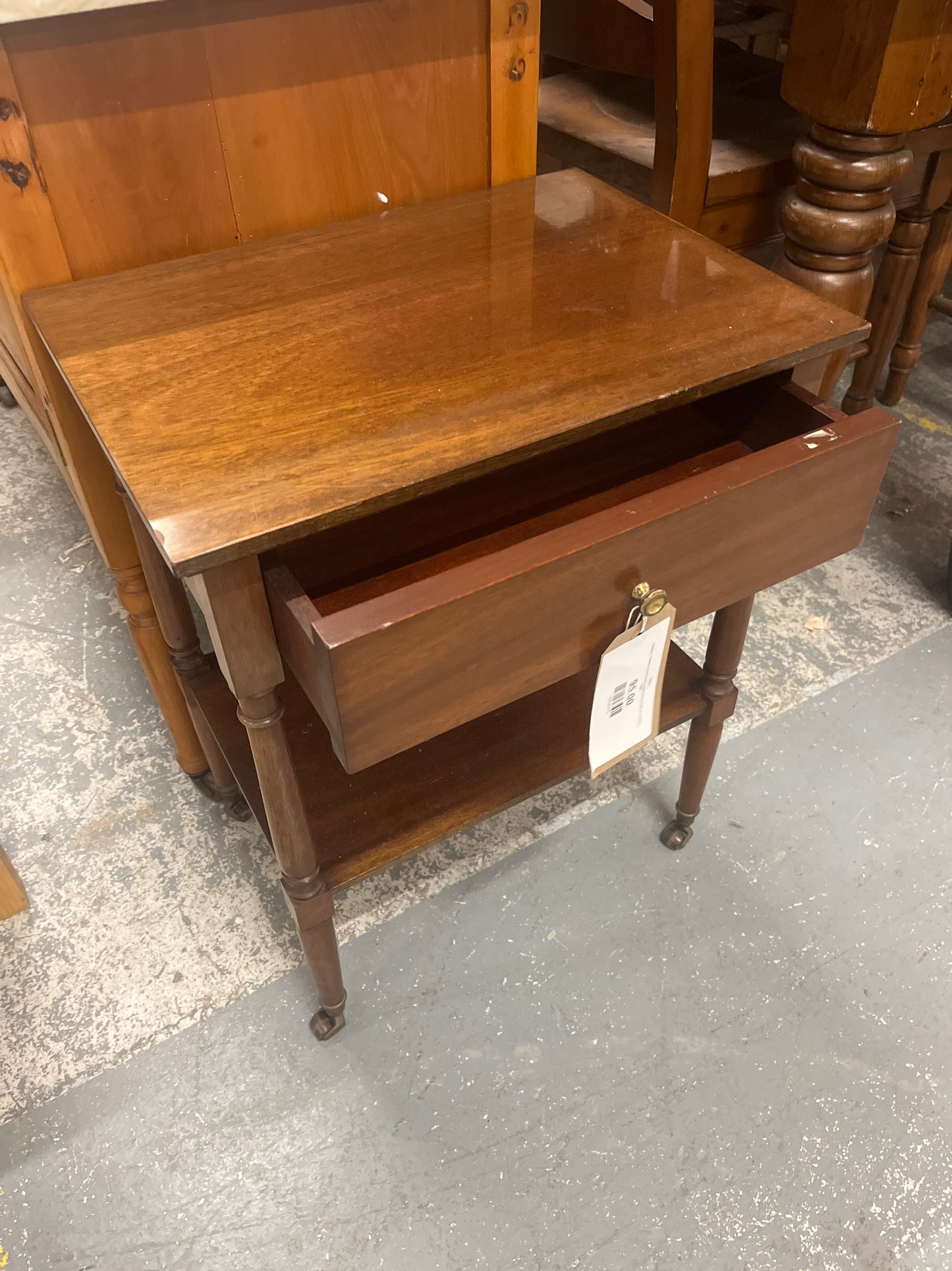 Ornate 1 drawer occasional square lamp table on castors  3324