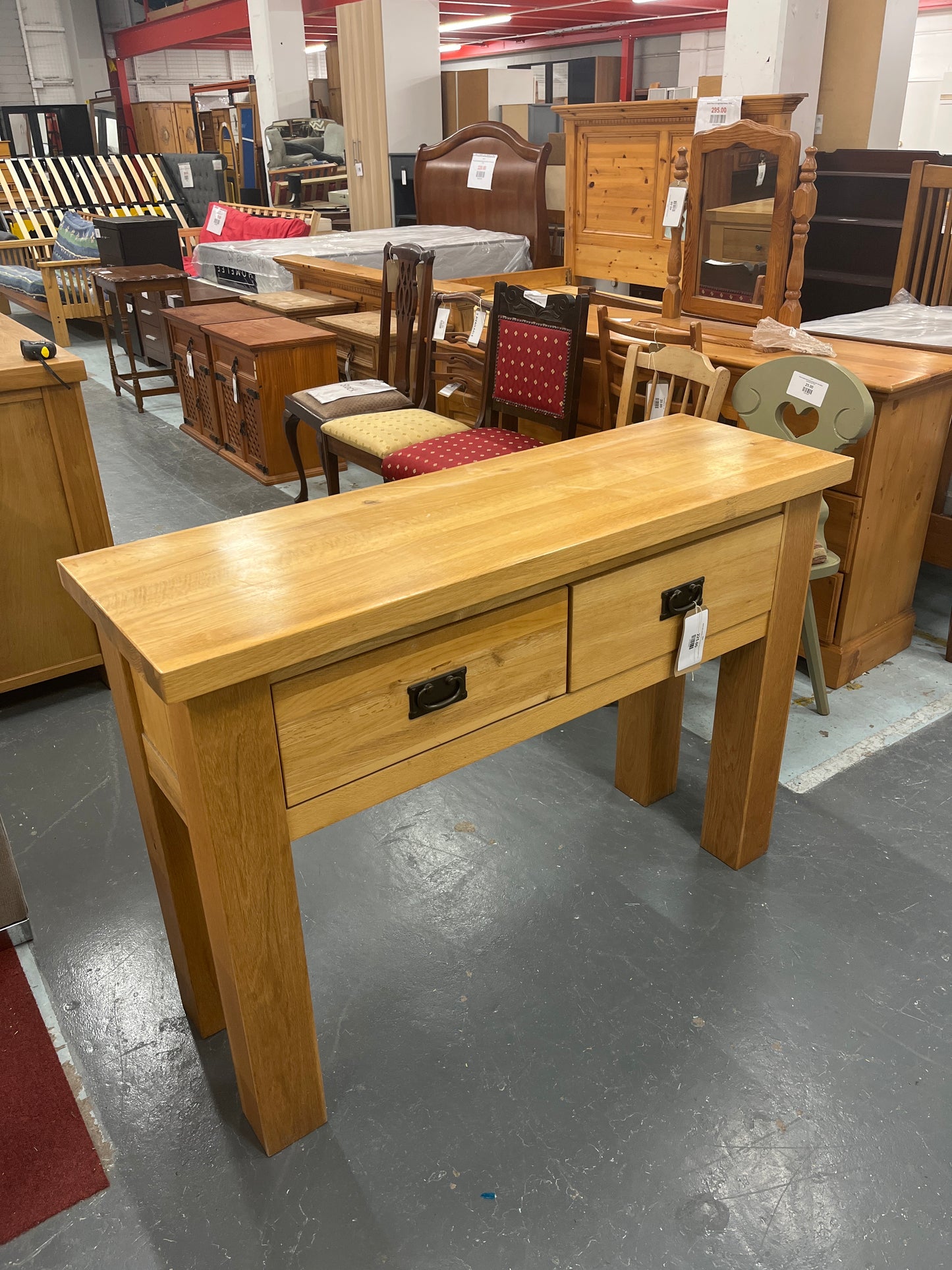 Solid oak console table with two drawers 2125