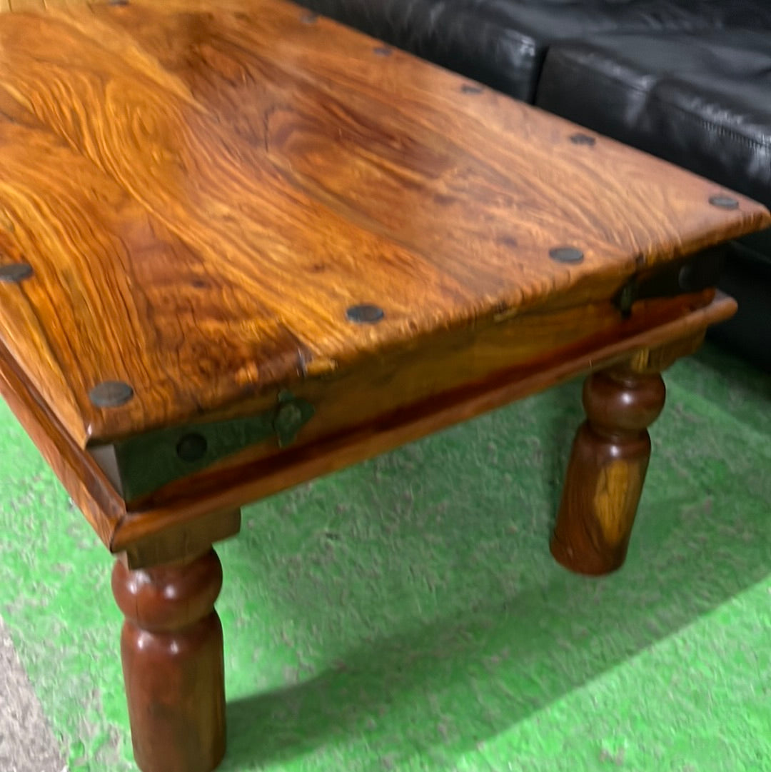 Solid teak stained low rectangular coffee table