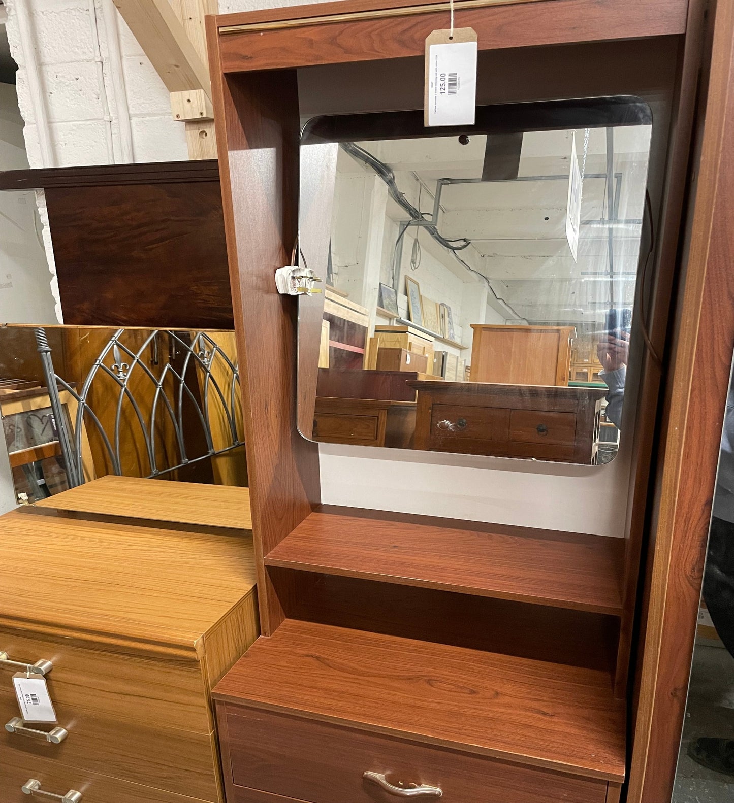 Tall teak laminate 3 drawer dressing unit with mirror 2224