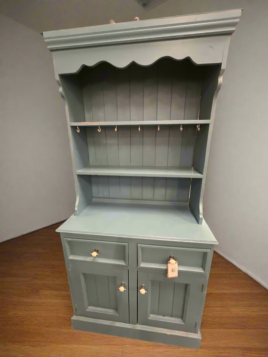 Tall solid pitch pine top open kitchen dresser with base doors painted in chalk paint