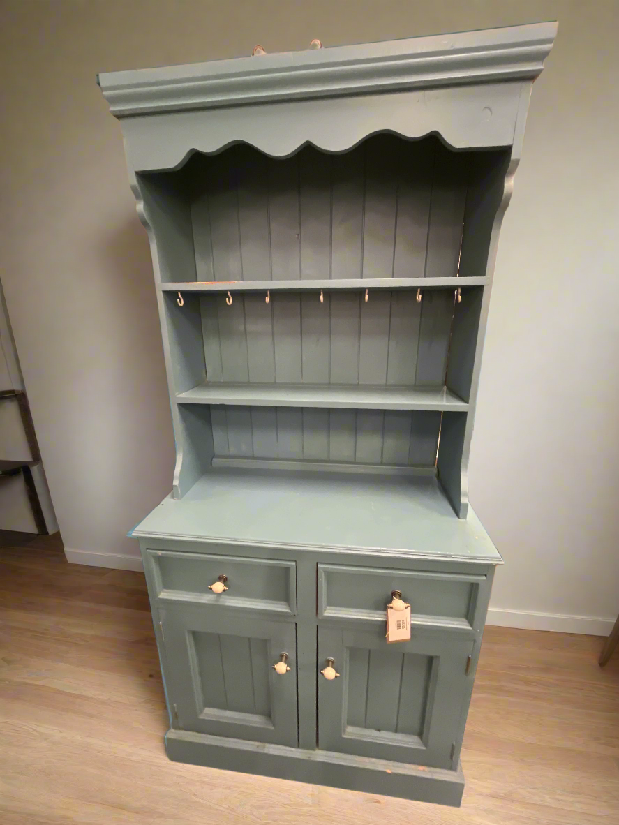 Tall solid pitch pine top open kitchen dresser with base doors painted in chalk paint