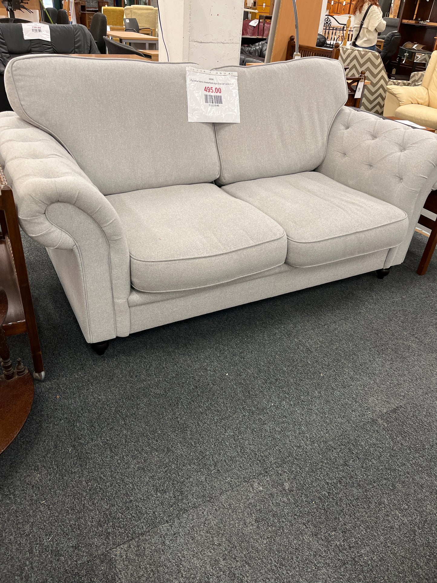 Oat meal fabric chesterfield style 2 seater sofa 2125