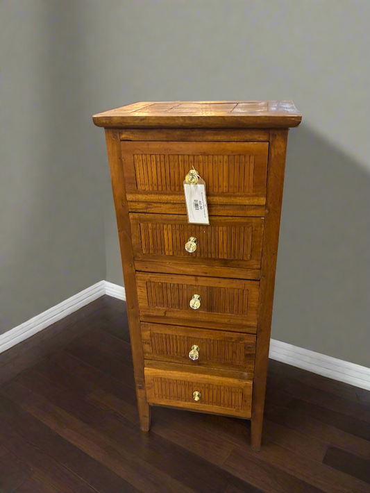 Tall boy 5 drawer chest with glass effect knobs 3125