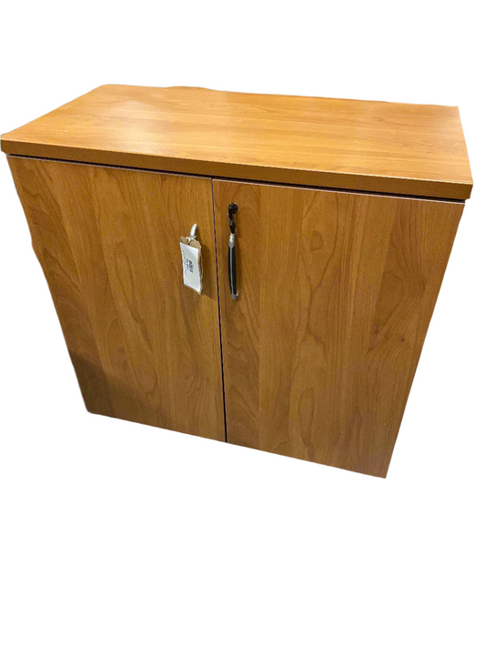 Low cherry 2 door storage unit comes with key