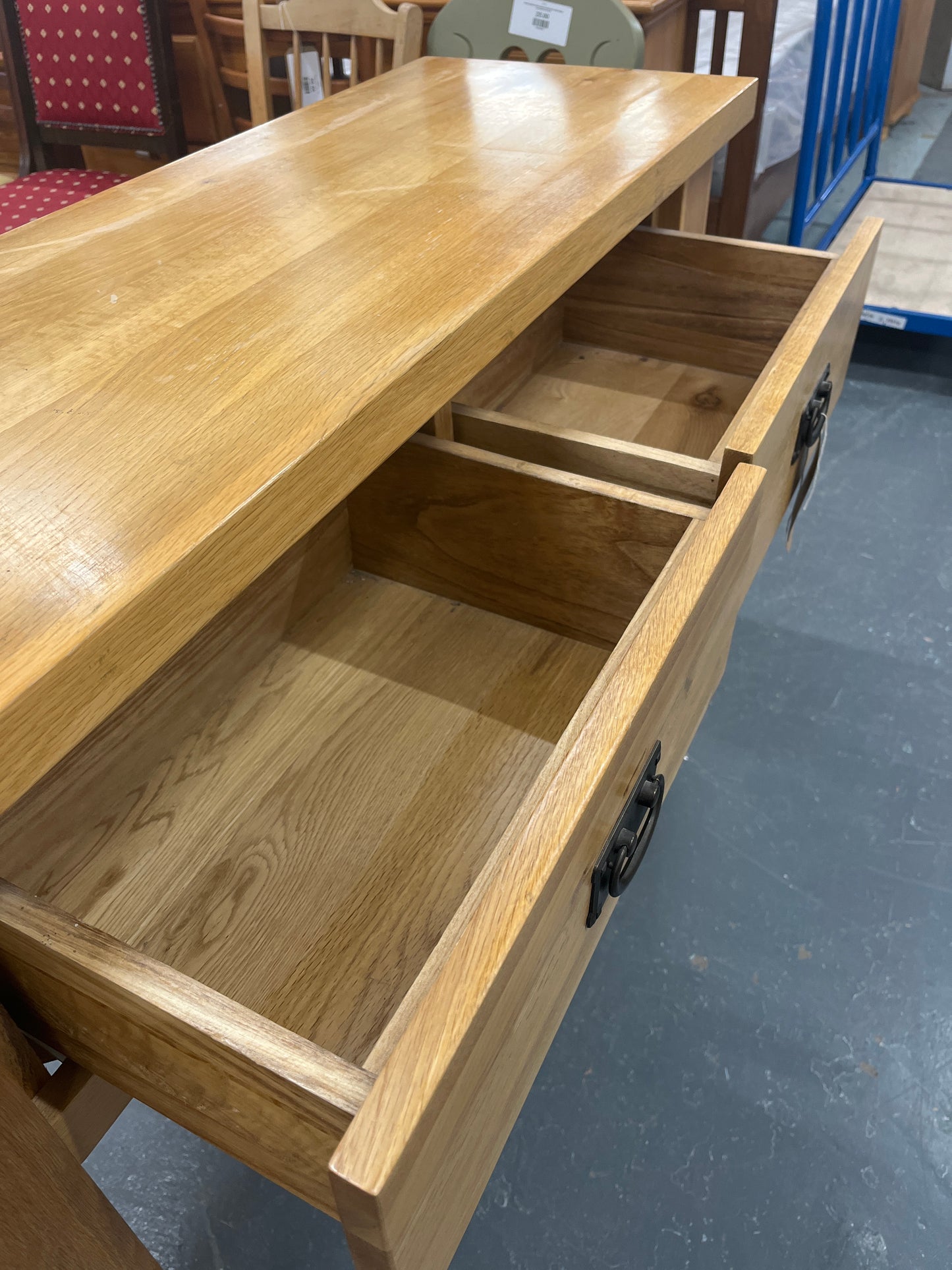 Solid oak console table with two drawers 2125