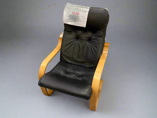 Beech framed bentwood armchair, high back black leatherette  2125