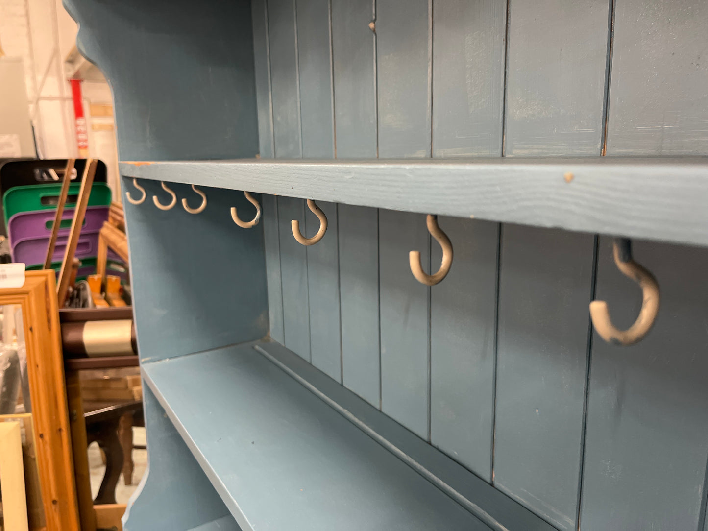 Tall solid pitch pine top open kitchen dresser with base doors painted in chalk paint