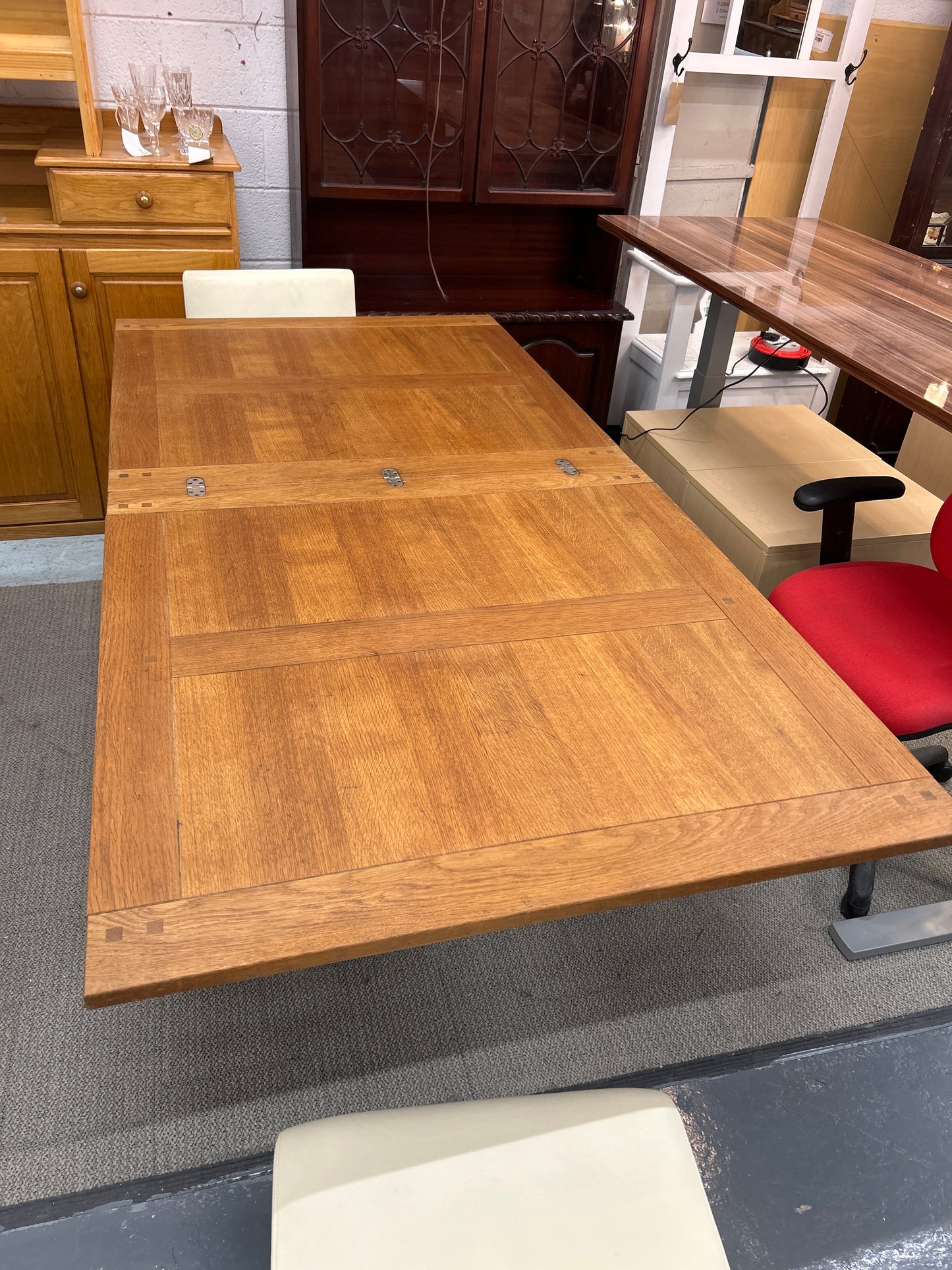 Solid oak flip top extendable kitchen table  4124