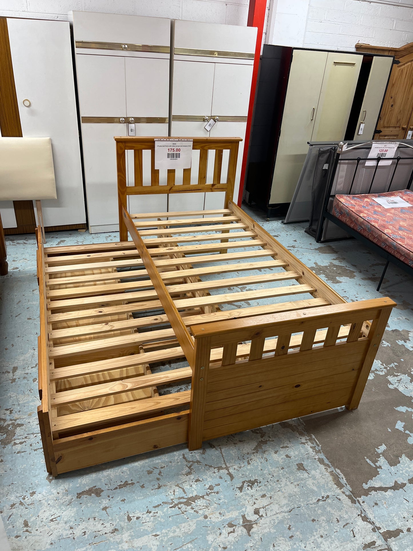 3 ft pine bed frame with slide out bed and drawers 2125