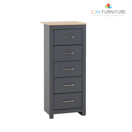 NEW Portland 5 Drawer Narrow Chest - grey/oak effect EUR 145.00 Flatpack or EUR 170.00 Assembled