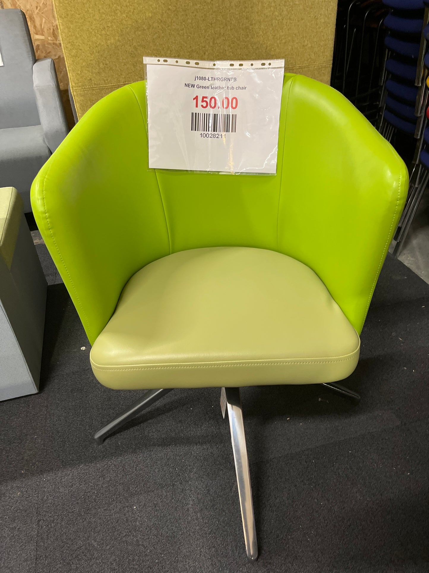 NEW Green leather tub chair