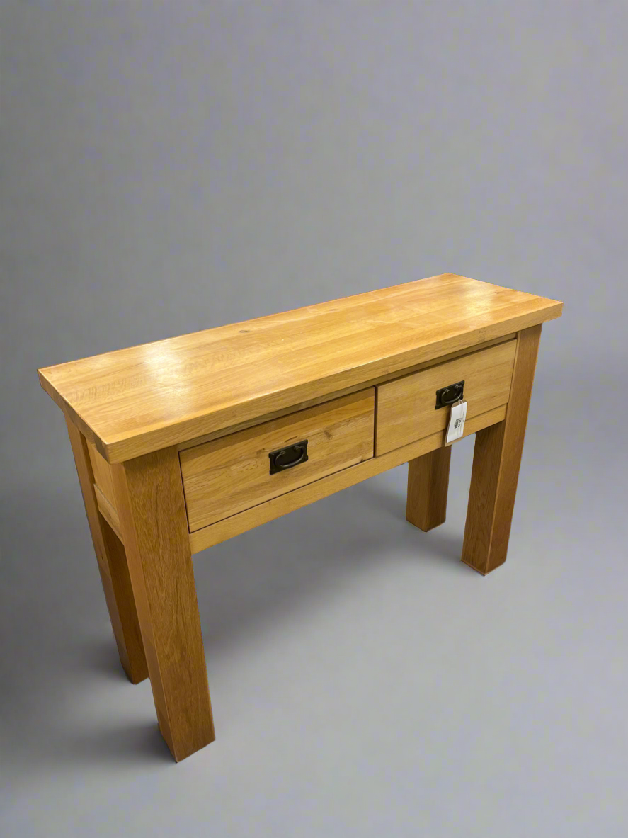 Solid oak console table with two drawers 2125