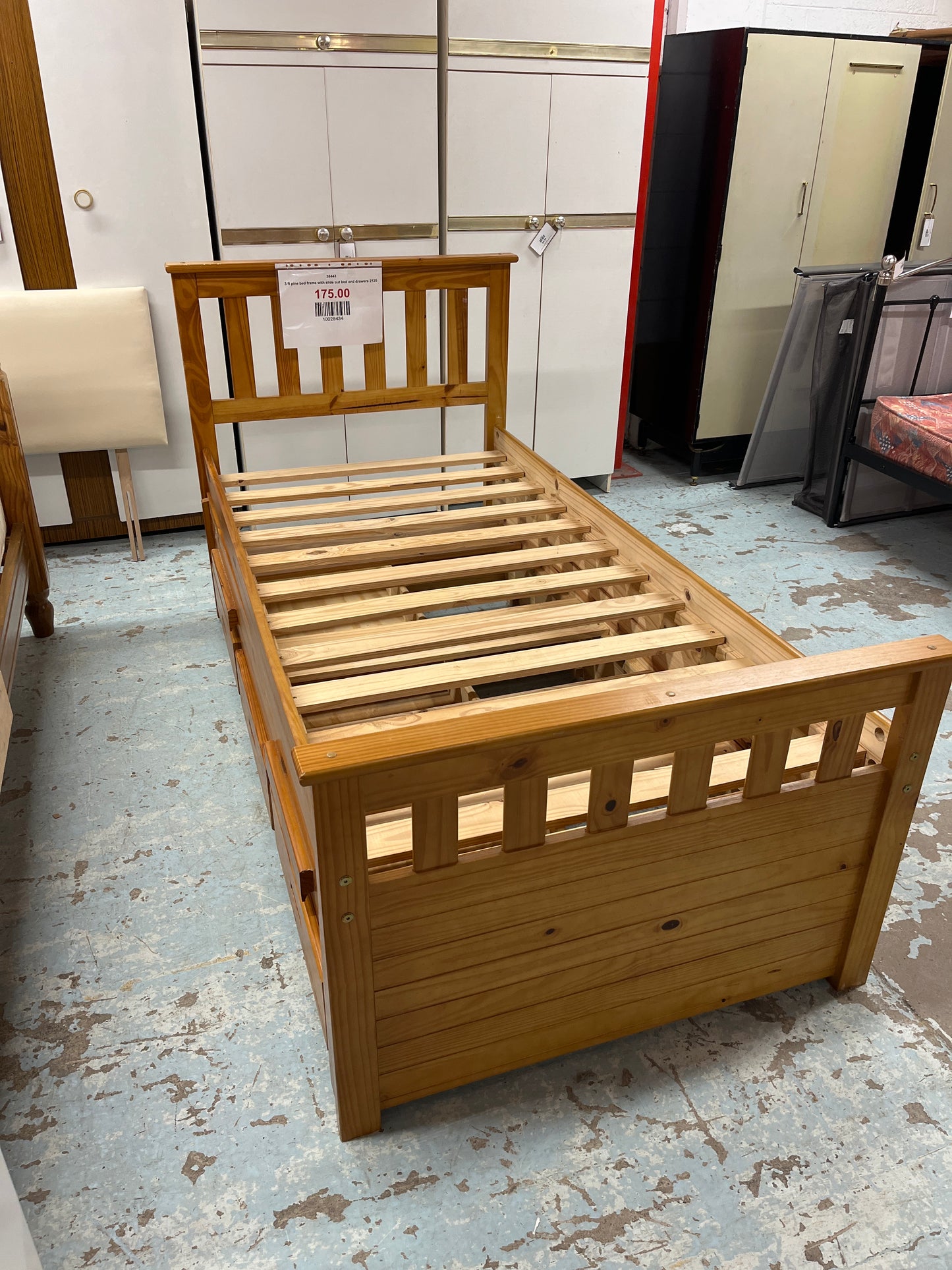 3 ft pine bed frame with slide out bed and drawers 2125