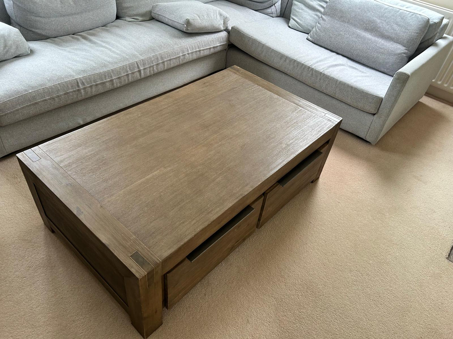 Solid oak stained rectangular coffee table with drawers%A0 2224